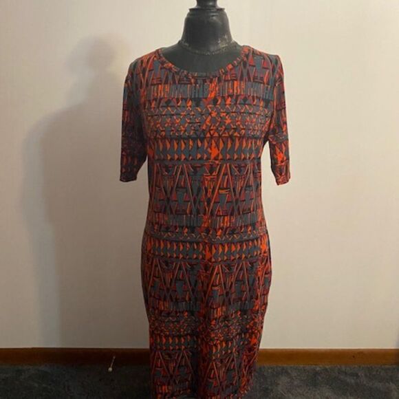 Lularoe Julia  Fall colors Aztec design Dress, Size XL - Picture 1 of 5